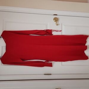 Free Assembly Elegant Long Sleeve Tie Back Red Midi Sweater Dress Large